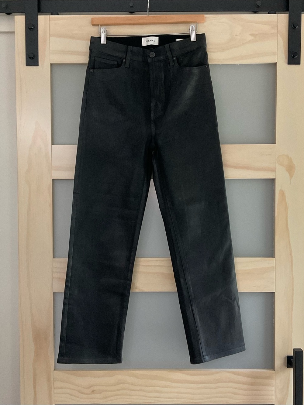 FRAME Le Sleek Straight Jeans 29 Black Coated High Rise NWT